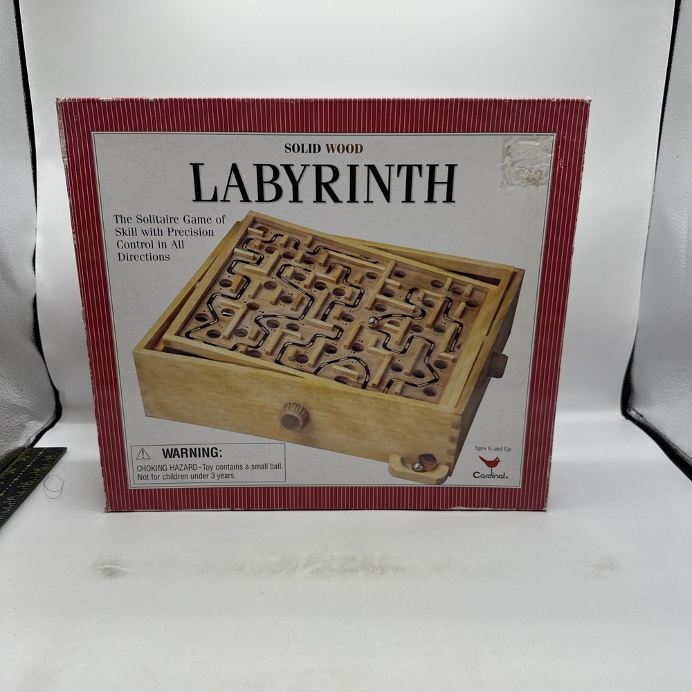 Labyrinth Wooden Board Game‎ by Cardinal With 2 Balls and Box 2004 Item #190